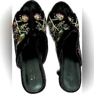 Embroidered Velvet open toed mules, urban outfitters